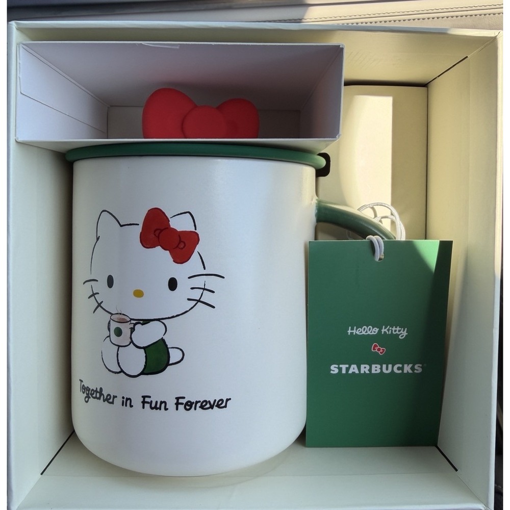 New 2025 Limited Edition Starbucks Hello Kitty HK Bow Top Mug With Lid